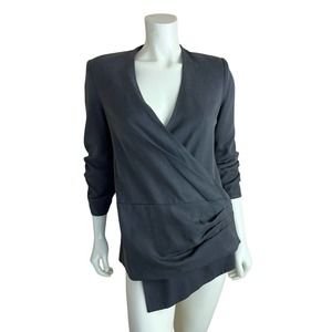 NEW Reese + Riley Asymmetrical Blazer Size S Gray Ruched Jacket Vneck Womens